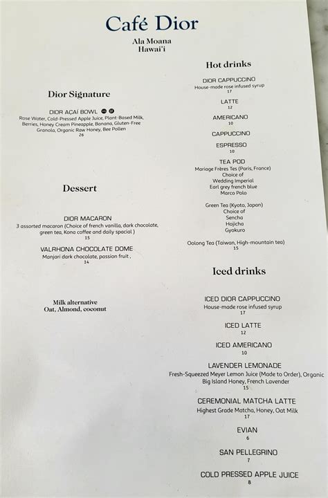 dior ala moana menu.